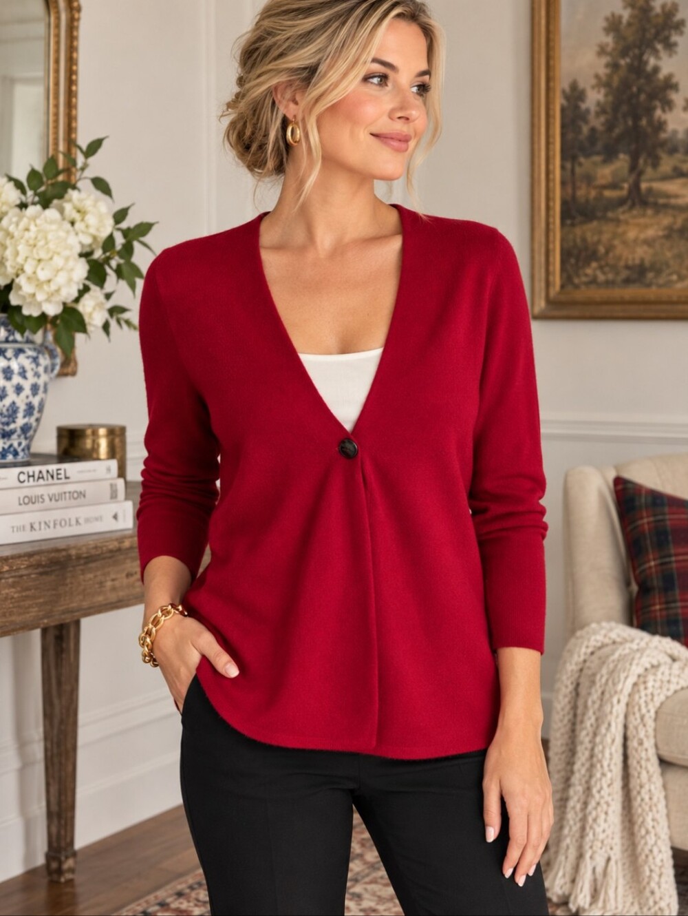 Vtg Talbots Red 100% Cashmere Cardigan Sweater Old Money Quiet Luxury Sz M